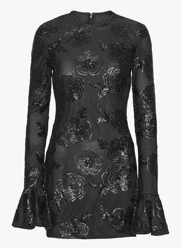 Short sequined round-neck dress ROTATE Black